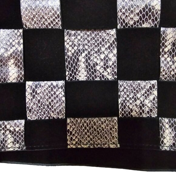 margot Black Suede Leather Snake Print Basket Weave Crossbody Purse - Picture 5 of 10